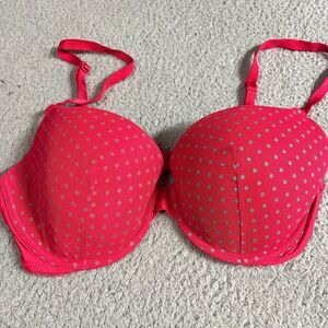 Victoria Secret Push Up Pigeonnant Bra 36D Multiway Straps Red Glitter PolkaDots